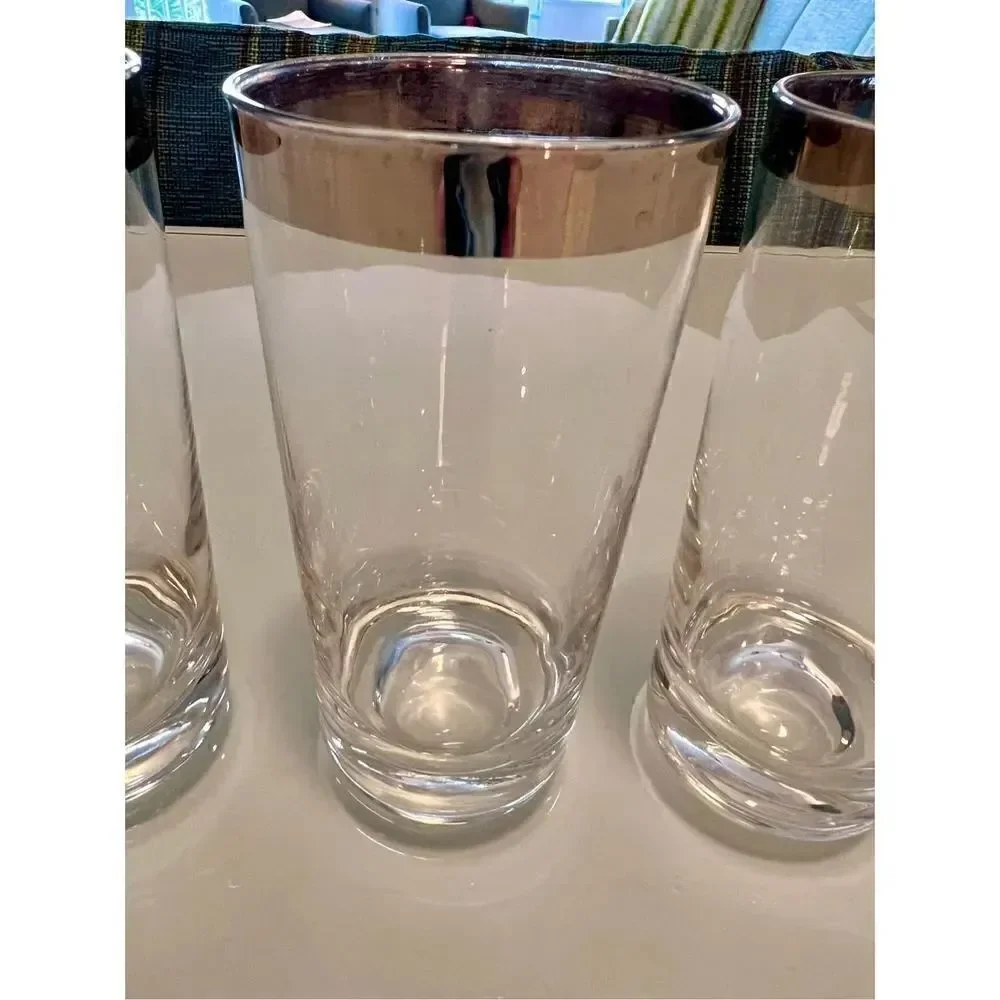 Lot of 3 Dorothy Thorpe Silver Rim Highball Glasses Ice Tea Drinking Glasses